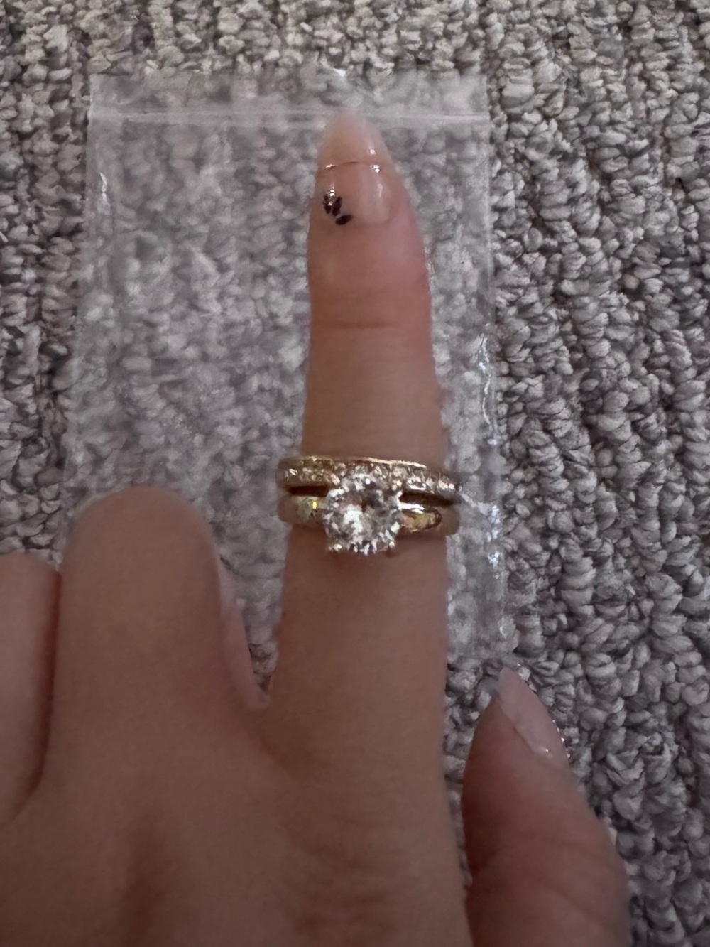 Gold Crystal Engagement Ring Set - Elegant Women's Bridal Rings